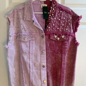 BiBi Pink and Purple Denim Vest with Pearl Details